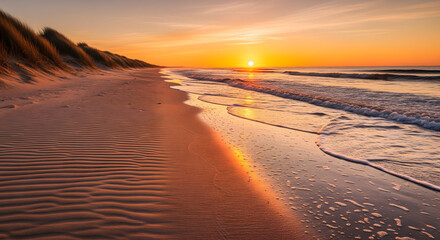 A tranquil sunset over a serene beach