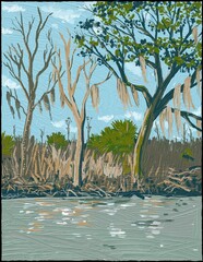 Bayou and Hardwood Forest in Barataria Preserve Within Jean Lafitte National Historical Park Louisiana Oil Painting