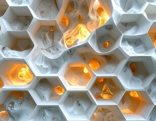 Abstract honeycomb structure with glowing interior