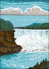 Niagara Falls on the Niagara River in Southern Ontario Canada Oil Painting