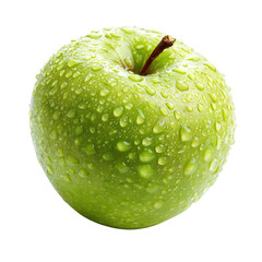 A juicy green apple with water droplets, isolated on a transparent background. background removed