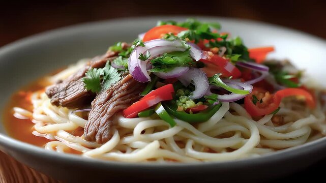Delicious Xinjiang Laghman Noodles Tempting Presentation