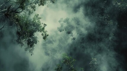 Obraz premium Misty forest canopy view