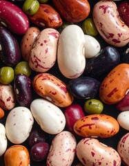 Close-up view of various beans