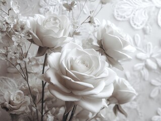 white rose floral background with soft petals and botanical textures, creating refined and timeless design overlay for wedding themes, greeting cards, luxury invitations