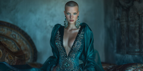 portrait of a young woman in a dark room