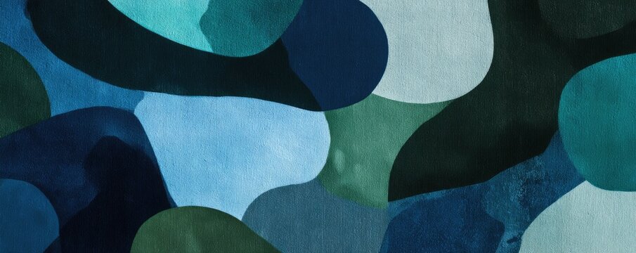 Abstract painted shapes in shades of blue and green