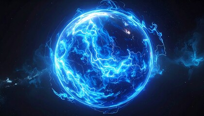 Naklejka premium Fiery blue sphere in space
