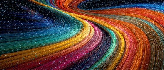Colorful swirling ribbons with embedded sparkles
