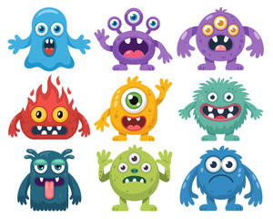 Obraz premium Collection of cartoon monsters with various expressions and colors.