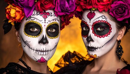 Creative image of Sugar Skull. makeup for Halloween or Dia De Mertos holiday.banner with place for text