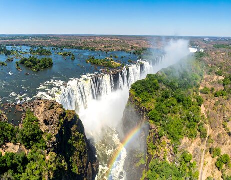 Aerial view of Victoria Falls, a powerful waterfall