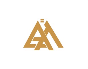Abstract logo design featuring two overlapping triangles forming a house
