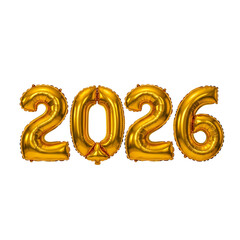 Gold foil balloons spelling out the year 2026. A celebratory image representing the new year ahead