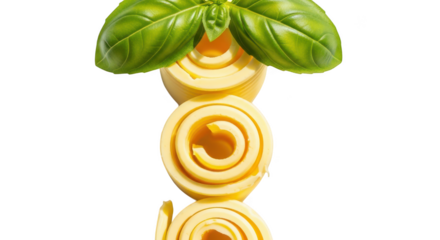 Rolled Butter With Basil Leaves