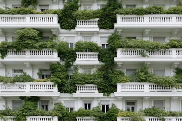 White building with green balconies