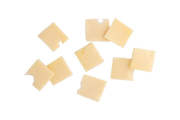 piece of cheese isolated on white background, top view, flat lay