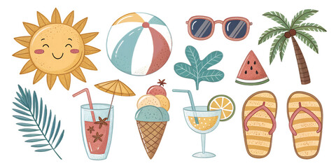 Summer Icons PNG Set – Fun Beach and Vacation Illustrations on Transparent Background