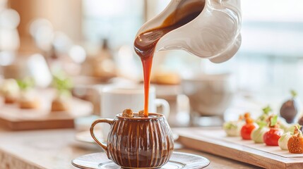 Caramel Sauce Pouring: Dessert, Topping, Sweet Treat