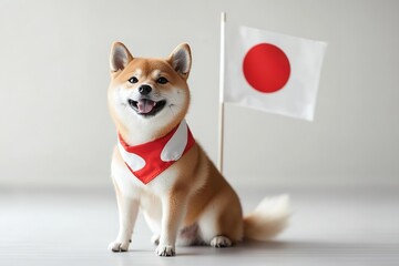 Shiba Inu with Japanese National Flag
