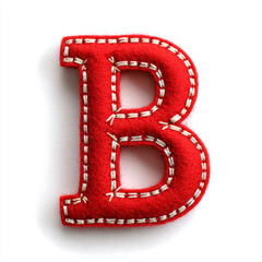 Red felt letter "B" with white whip stitching, clean and bold on white, craft meets minimal detail.
