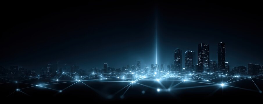 Futuristic City Network, AI Connection, Digital Skyline