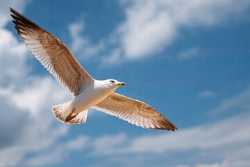 Fototapeta premium A seagull soaring against a vibrant blue sky (1)