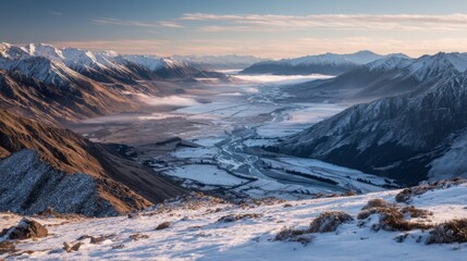 Obraz premium Amber Morning Mist in a Winter Valley