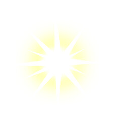 Shining gold star light with sparkle effect. Glowing fiery yellow sun light with bright rays bursting, bright flash, lens flare on a transparent background. Perfect for highlights and special effects