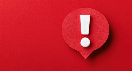 Red background with white exclamation point in speech bubble
