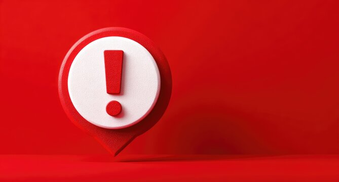 Red exclamation point marker on a red background.  3D render