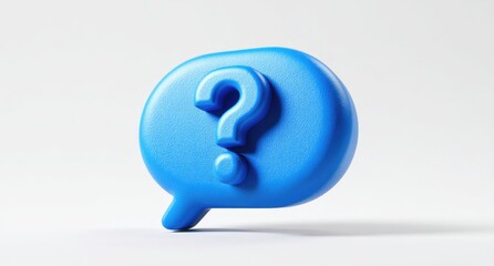 A vibrant blue question mark in a speech bubble