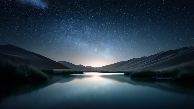 Starry Sky Reflected on the Lake a Tranquil Night Scene