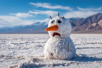 Sad snowman on a salt flat
