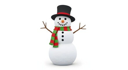 Charming snowman sporting a festive scarf and top hat, ready for winter fun