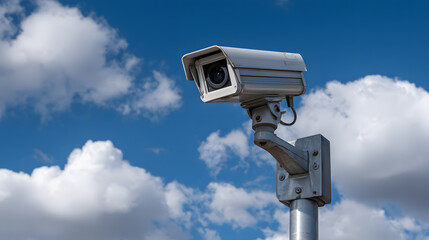Security camera on blue sky background