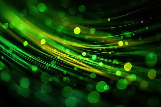 Abstract swirling lines of vibrant green and yellow light