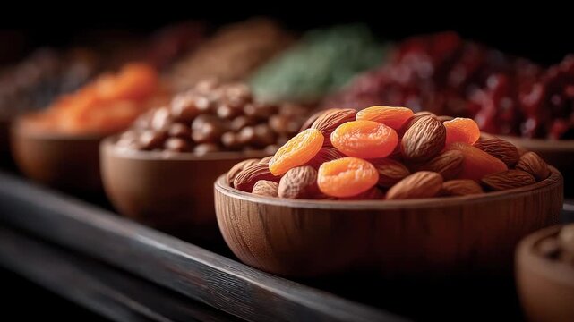 Colorful Dried Fruit Bowls Displaying Healthy and Delicious New Choices