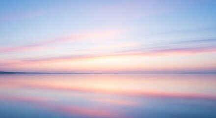 Fototapeta premium Serene Sunset Reflection Over Calm Water with Pastel Hues.