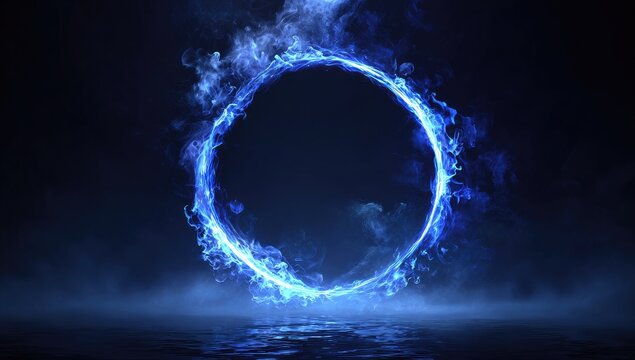 Circular blue flames, dark background