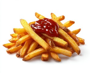 Ketchup with french fries isolated on a clean white background, PNG clipart cutout style, no shadow, sharp focus, perfect for food design and digital use
