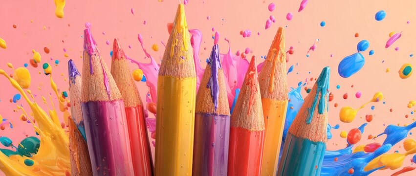 Colorful pencils exploding with paint