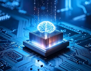AI chip, digital brain on circuit board