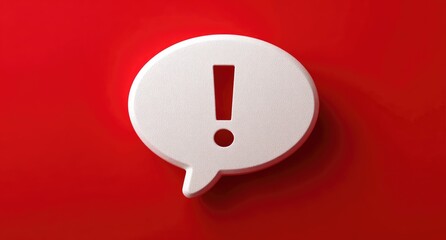 White speech bubble with exclamation mark on red background