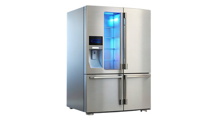 Stainless Steel French Door Refrigerator with Display cutout png isolated on a transparent background