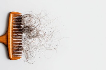 A wooden comb with strands of hair