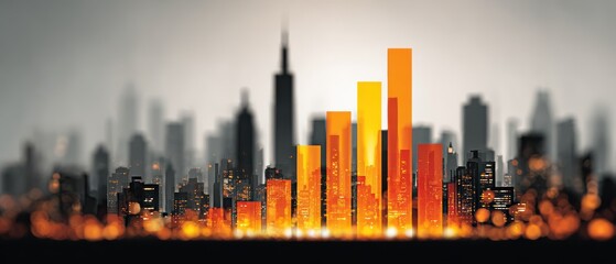 Startup Valuation Growth Chart with Glowing Elements Depicting Financial Trends in a City Skyline Background
