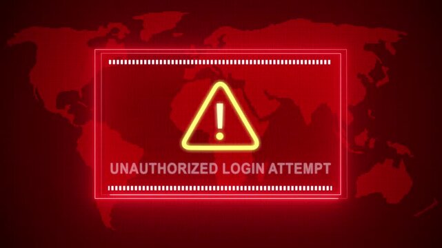 Unauthorized login attempt warning. Cybersecurity defense and system protection from hackers, secure digital systems, cyberattack prevention. Digital security and risk control.