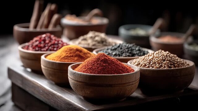 Close-up of Various Spices in Bowls