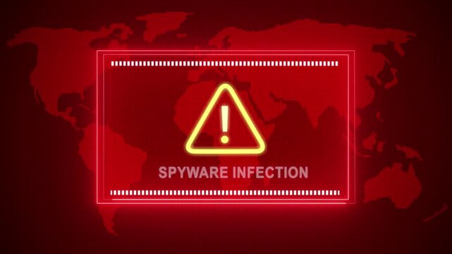 Spyware infection warning. Cybersecurity defense and system protection from hackers, secure digital systems, cyberattack prevention. Digital security and risk control.
